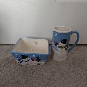 Kohl's Snowman Mug And Bowl Set